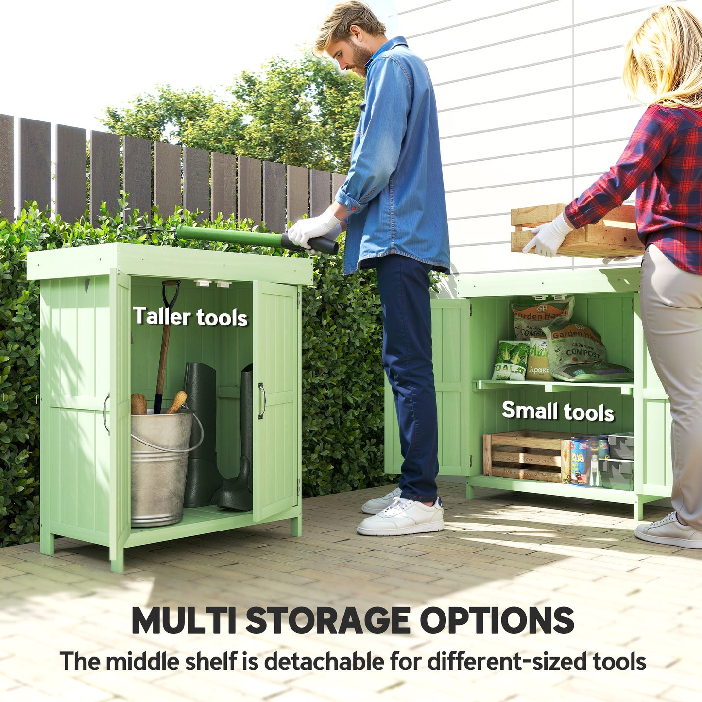 Small Shed, Wooden Garden Shed with Openable Hinged Roof and Removable Shelf, 74 x 43 x 88 cm, Light Green