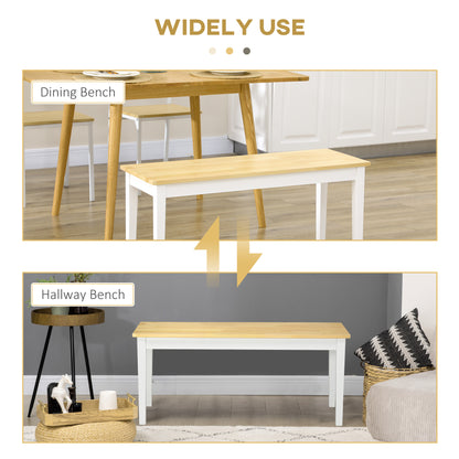102 cm Wood Dining Bench for 2 People, Wooden Bench for Kitchen, Dining Room, Entryway, White