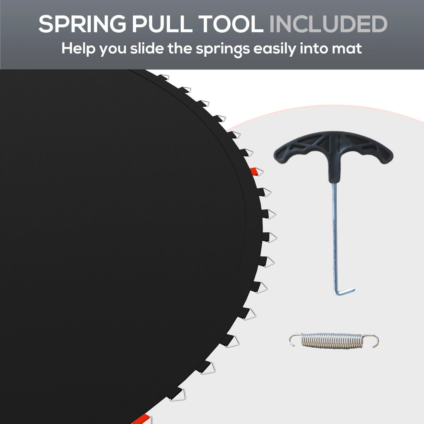 Trampoline Replacement Mat with Spring Pull Tool, 42 V-Hooks, for 8ft Trampoline using 14cm Springs, Black