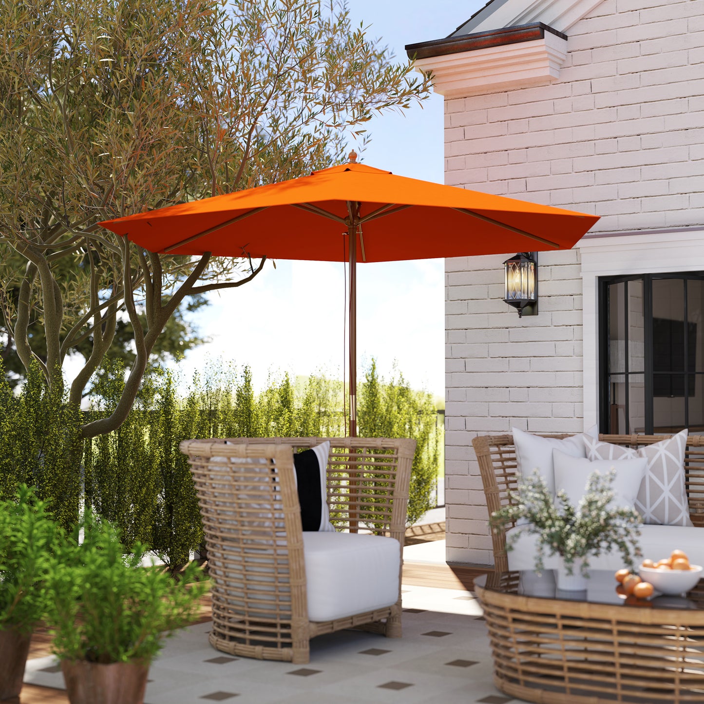 2.5m Wood Garden Parasol Sun Shade Patio Outdoor Wooden Umbrella Canopy, Table Market Umbrella with Vent, 38mm Pole