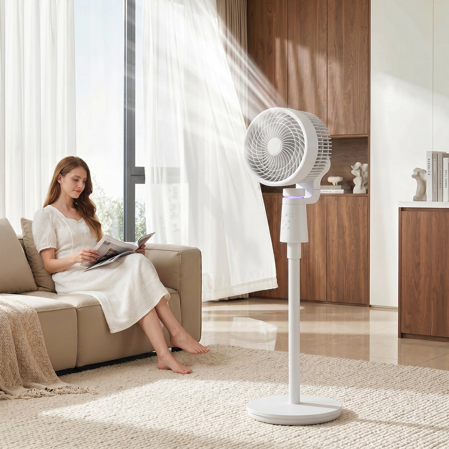 Pedestal Air Circulation Fan with Oscillating, Light Off, White