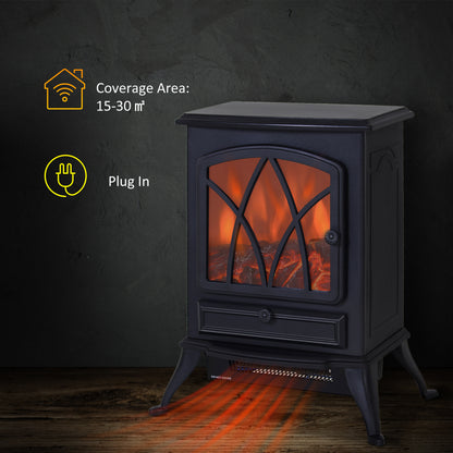 Electric Stove Heater with Realistic Flame Effect, 2000W Portable Indoor Freestanding Electric Fireplace with Adjustable Ther