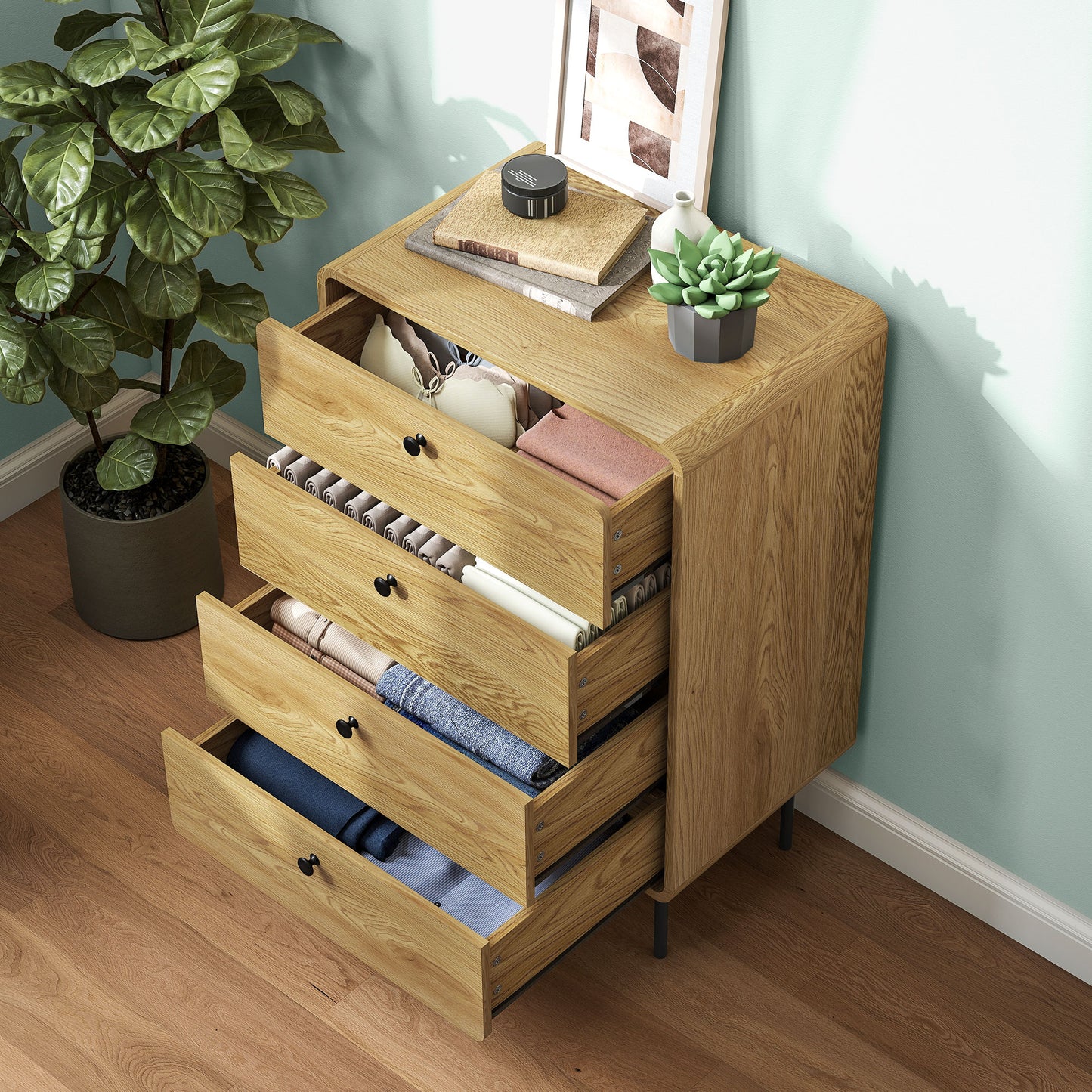 Modern Chest of Drawers with 4 Drawers - Oak