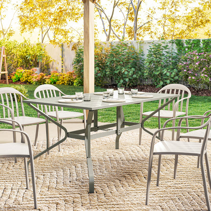 Rectangle Garden Table with Parasol Hole, Outdoor Dining Table for 6, Patio Table for Balcony, 150cm x 90cm, Light Grey
