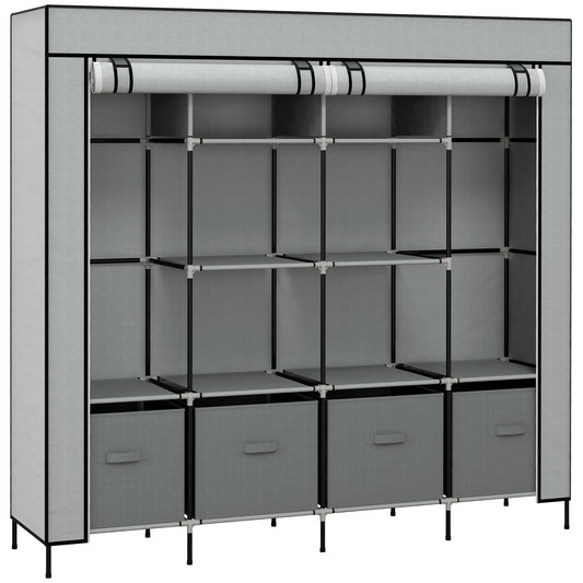 Fabric Wardrobe for Bedroom, Portable Cloth Wardrobe with 10 Compartments, 2 Hanging Rails and 4 Fabric Drawers