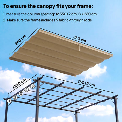 Retractable Pergola Cover, 3.5 x 2.6 m Replacement Canopy Fabric for 4 x 3 m Frame, Roof Top Only, Tan