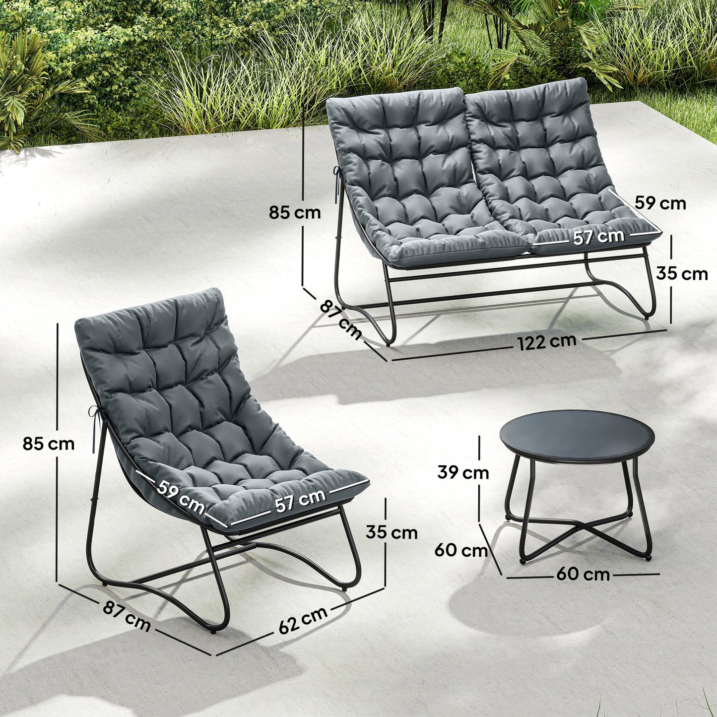 Four-Piece Curved Seat Garden Sofa Set - Grey/Black