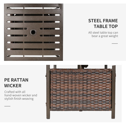 Rattan Garden Coffee Table, 55.5 cm Square Wicker Patio Side Coffee Table with 4 cm Umbrella Hole