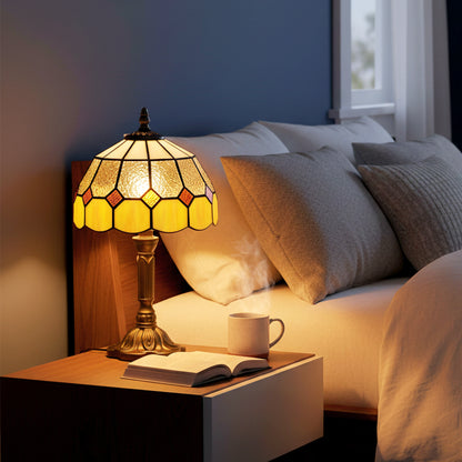 Handmade Art Deco Glass Table Lamp - White/Orange