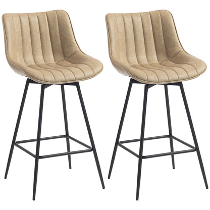 Set of 2 PU Leather Swivel Bar Stools - Light Brown
