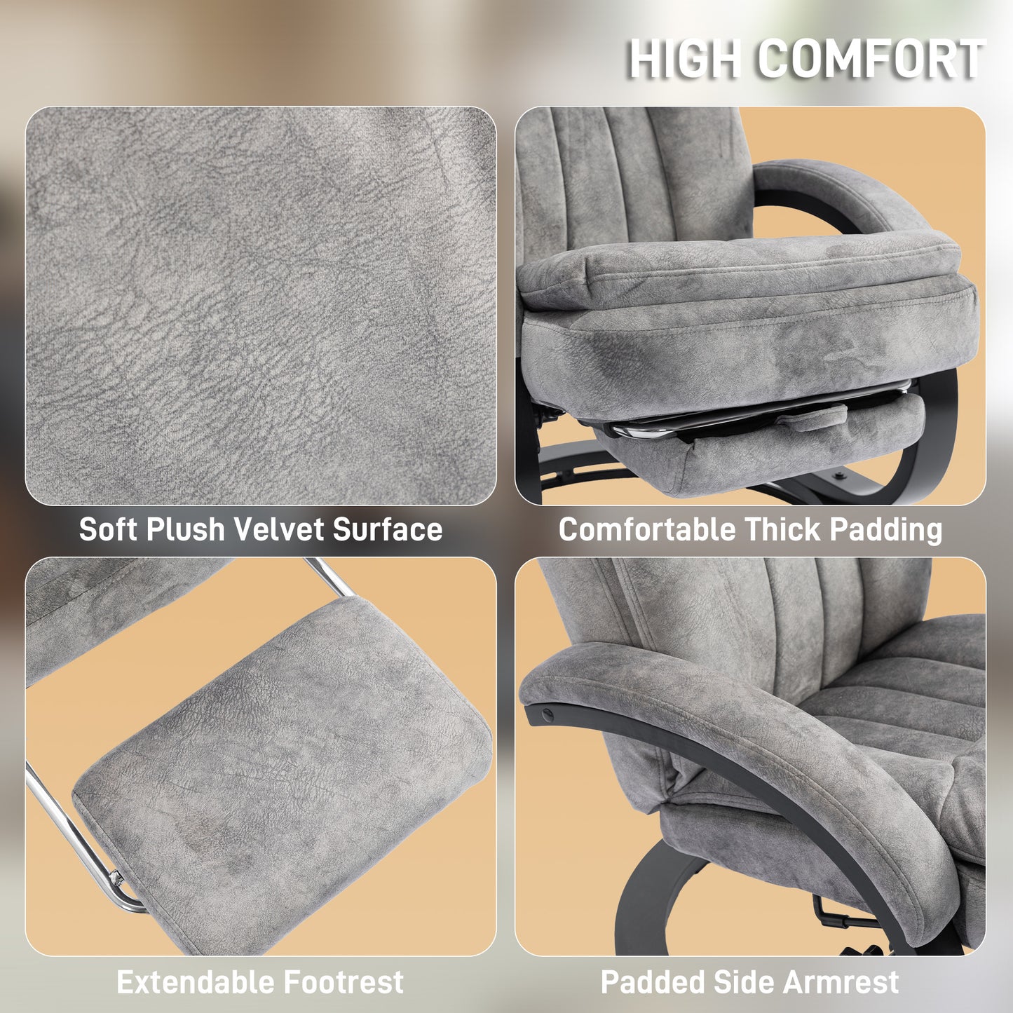 Swivel Recliner Chair with Footrest, Manual Recliner Armchair with Wooden Base