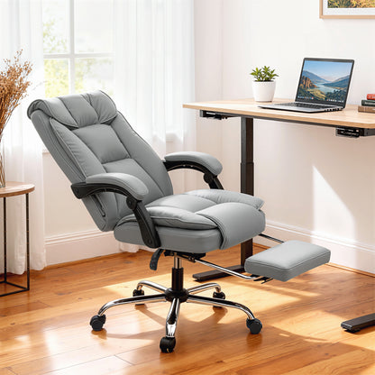 155° Reclining Faux Leather Swivel Office Chair -Black