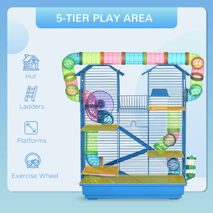 Hamster Cage, 5 Tier Carrier Habitat with Exercise Wheels Tunnel Tube Water Bottle Dishes House Ladder
