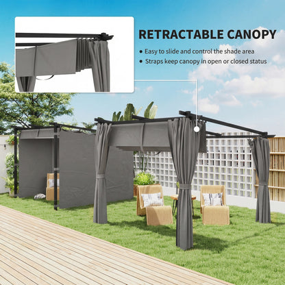3 x 3 m Retractable Roof Pergola, with Curtains - Light Grey
