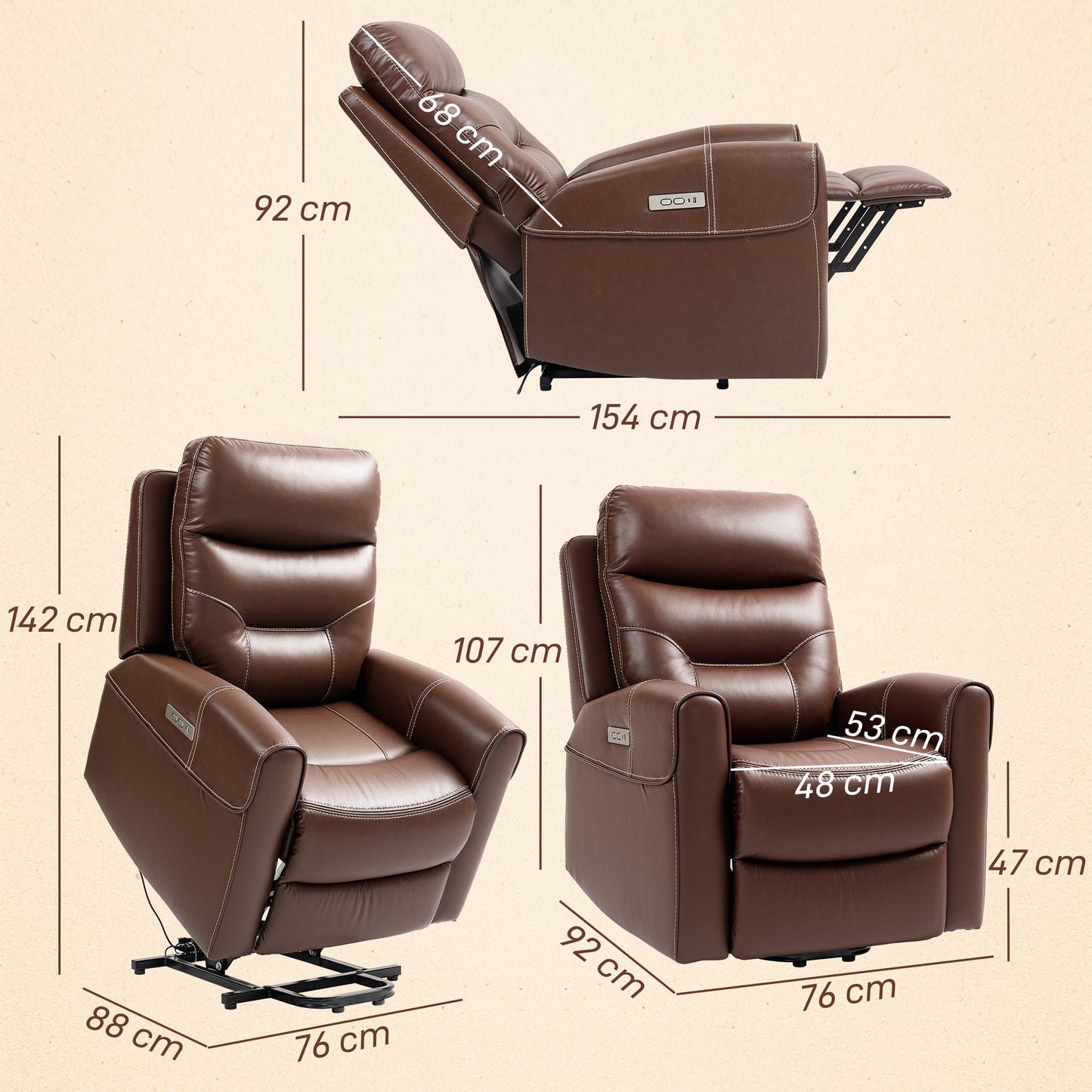 Power Lift Recliner Chair for Elderly, Overstuffed Faux Leather Riser and Reclining Chair with USB A+C Ports