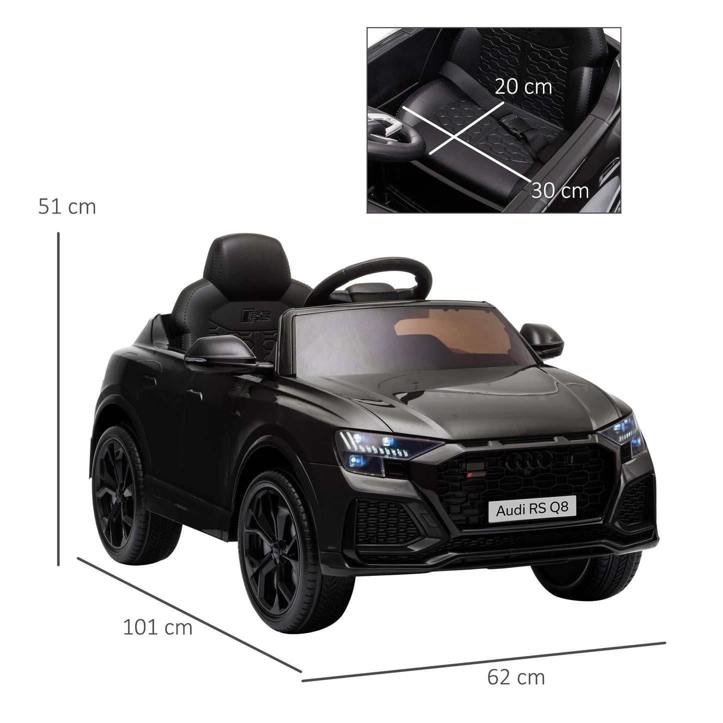 Licensed Audi RS Q8 Electric Ride On Car, with Remote Control, Black