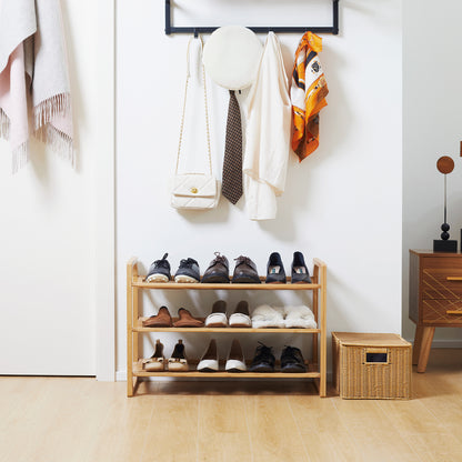 3-Tier Shoe Rack, Bamboo Shoe Storage Organizer with Slatted Shelves