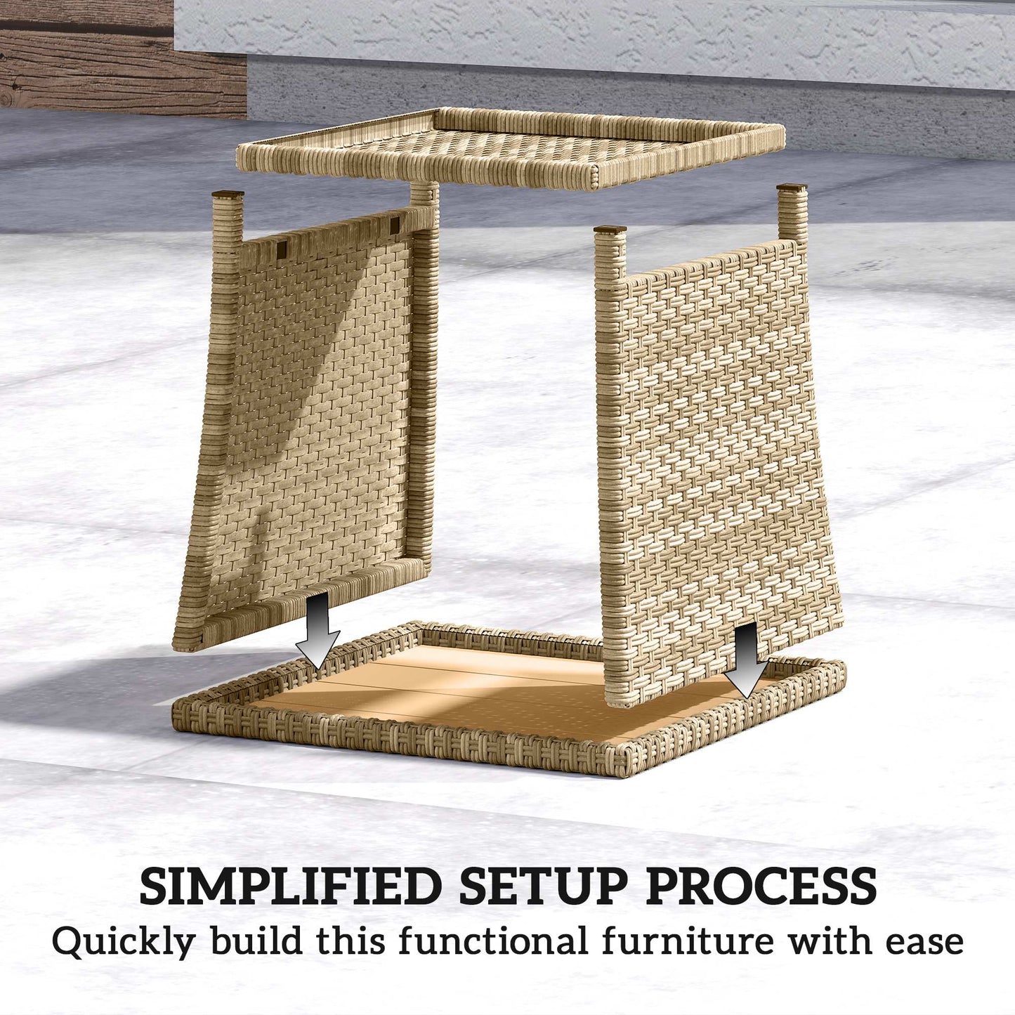Side Table 2-Tier Outdoor Coffee Table with Storage Shelf PS Wood Slat Top/Khaki
