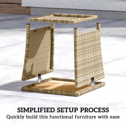 Side Table 2-Tier Outdoor Coffee Table with Storage Shelf PS Wood Slat Top/Khaki