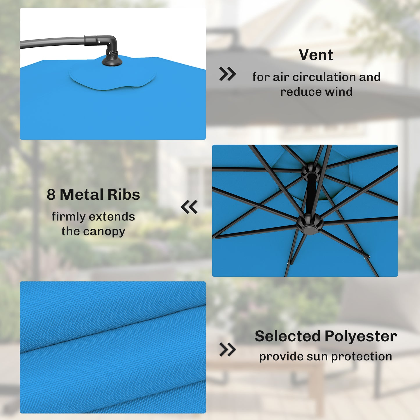 3m Overhanging Cantilever Parasol, with Cross Base - Blue
