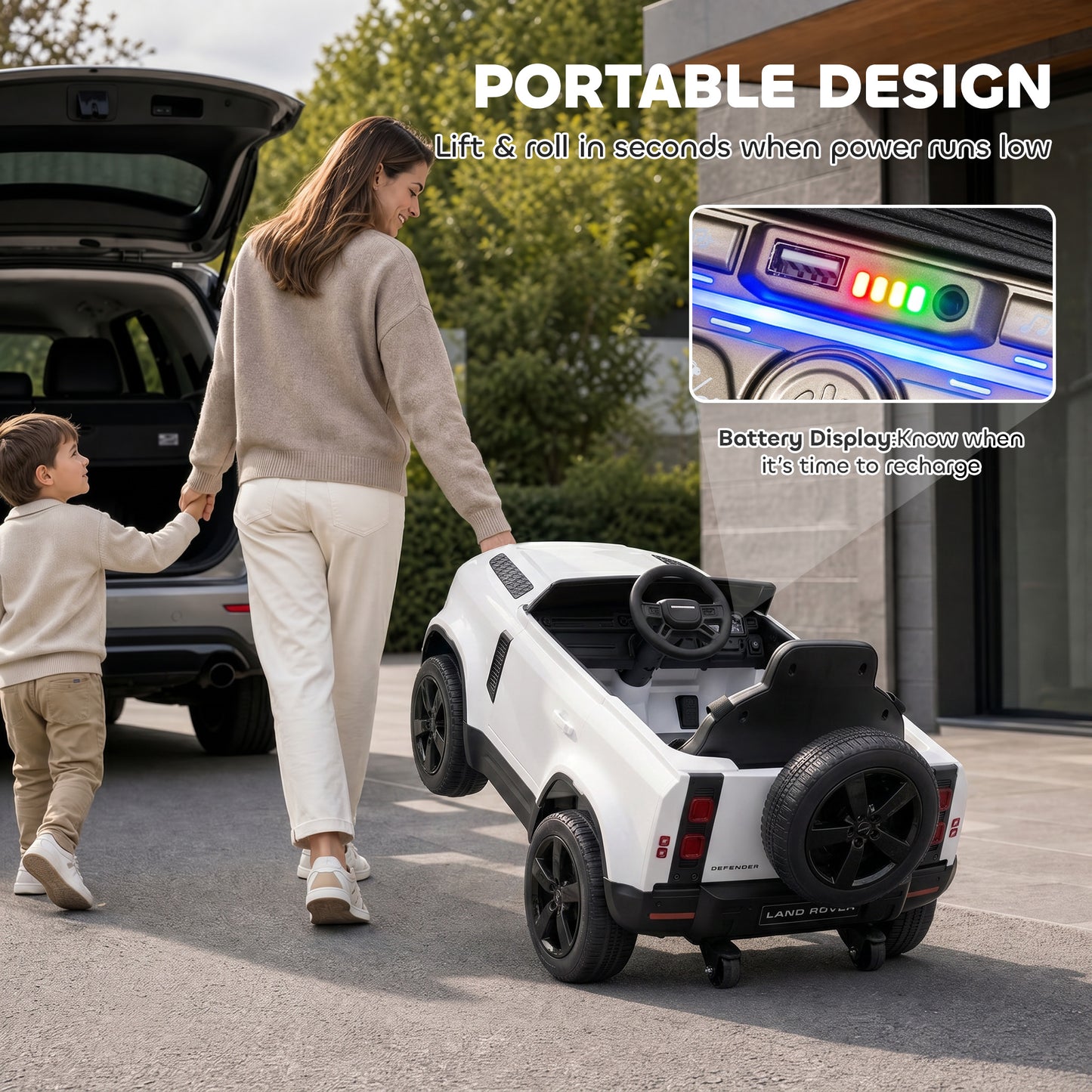 Land Rover Licensed 12V Kids Ride on Car with Remote, Suspension, Slow Start, 3 Speeds, Lights, Music, Horn, White