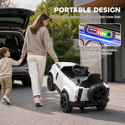 Land Rover Licensed 12V Kids Ride on Car with Remote, Suspension, Slow Start, 3 Speeds, Lights, Music, Horn, White