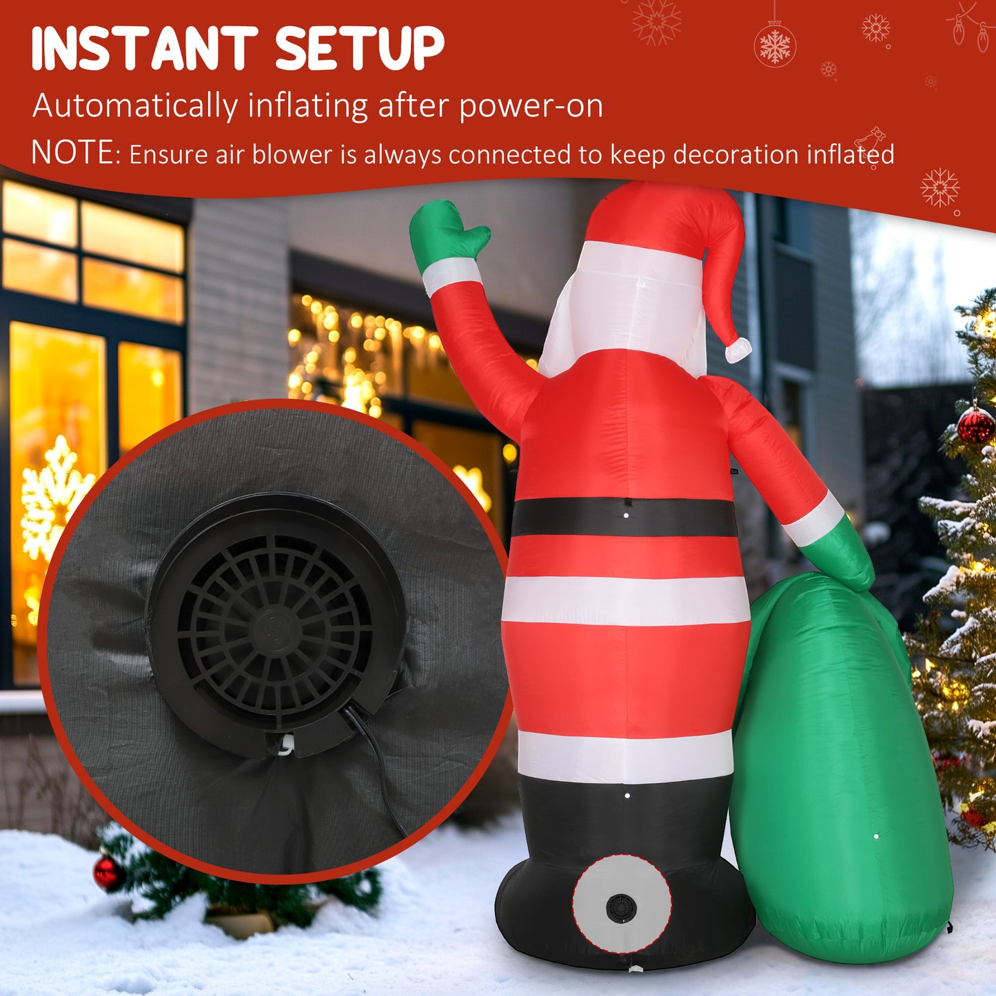 9ft/275 cm Christmas Inflatable Santa with Bear Sack, Giant Christmas Blow Up Decoration with Built-in LED Lights for Garden