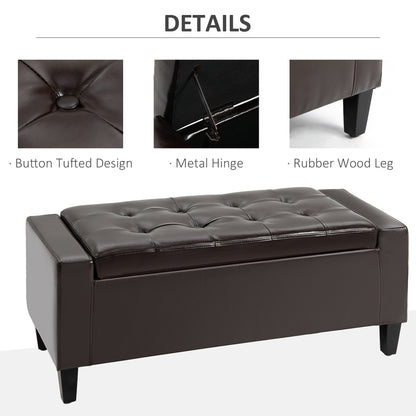 PU Leather Storage Ottoman Bench Storage Chest Tufted Ottoman Cube w/ Flipping Top 92L x 40W x 40H cm Brown