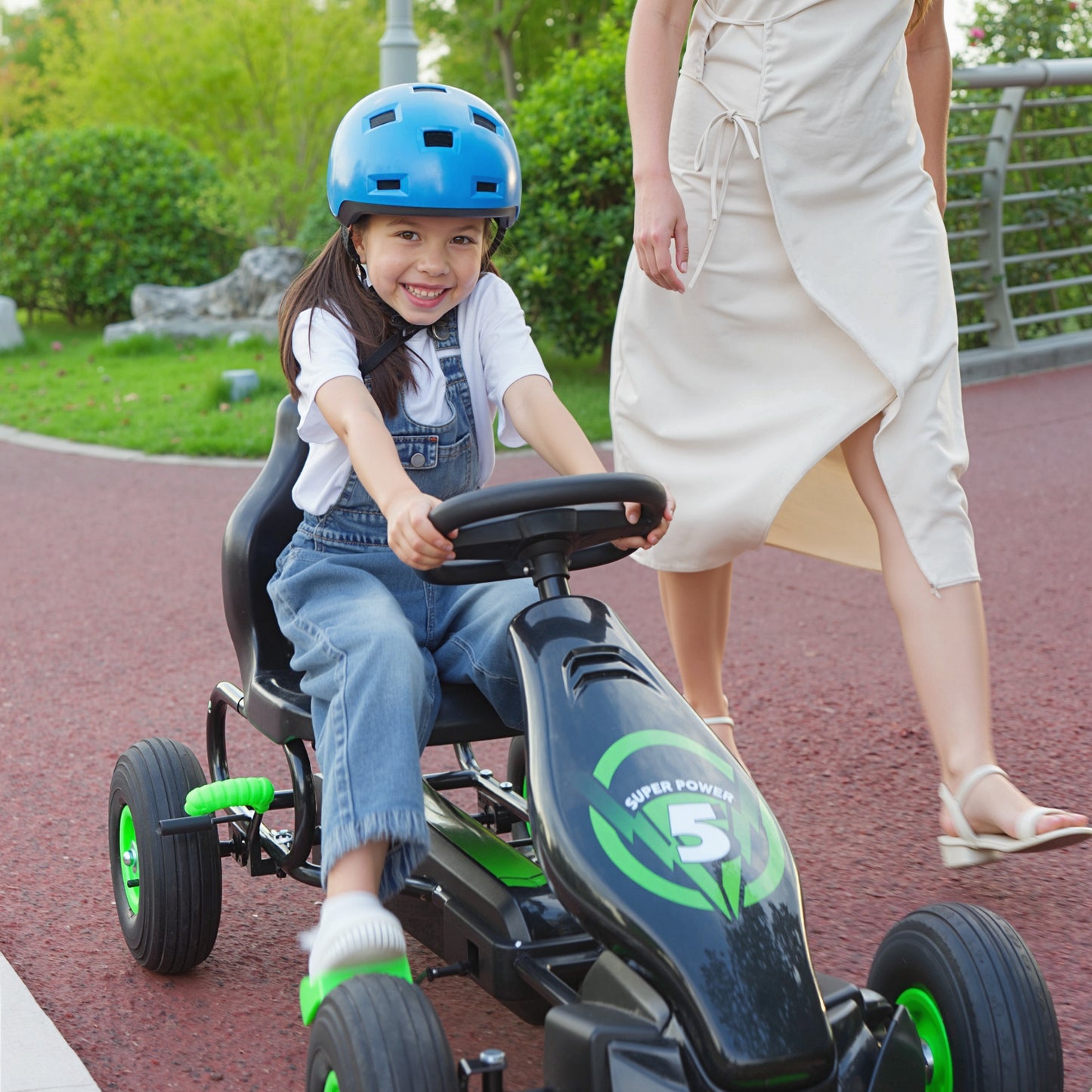Kids Pedal Go Kart, with Adjustable Seat, Inflatable Tyres - Green