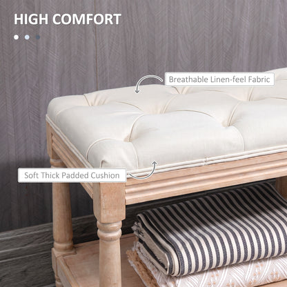 2-Tier Bed End Bench, Vintage Stool, Wooden Window Seat with Storage Shelf