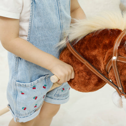 Stick Horse with Wood Wheels, Real Pony Neighing and Galloping Sounds, Grip Handle, 95 cm, Brown