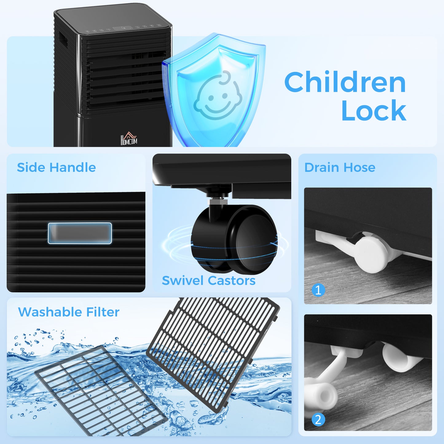 7000 BTU 4-In-1 Portable Air Conditioner Unit Cooling Dehumidifying Ventilating for Room up to 26m², with Fan, Remote