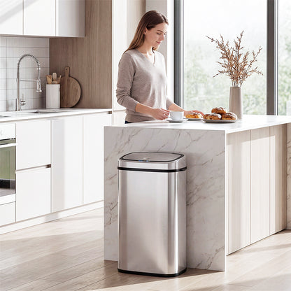 68L Automatic Sensor Bin, Touchless Stainless Steel Kitchen Rubbish Bin, Hands-Free Infrared Waste Dustbin