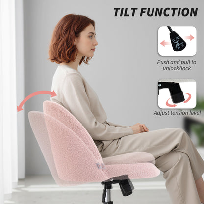 Teddy Fleece Office Chair with Wheels - Light Pink