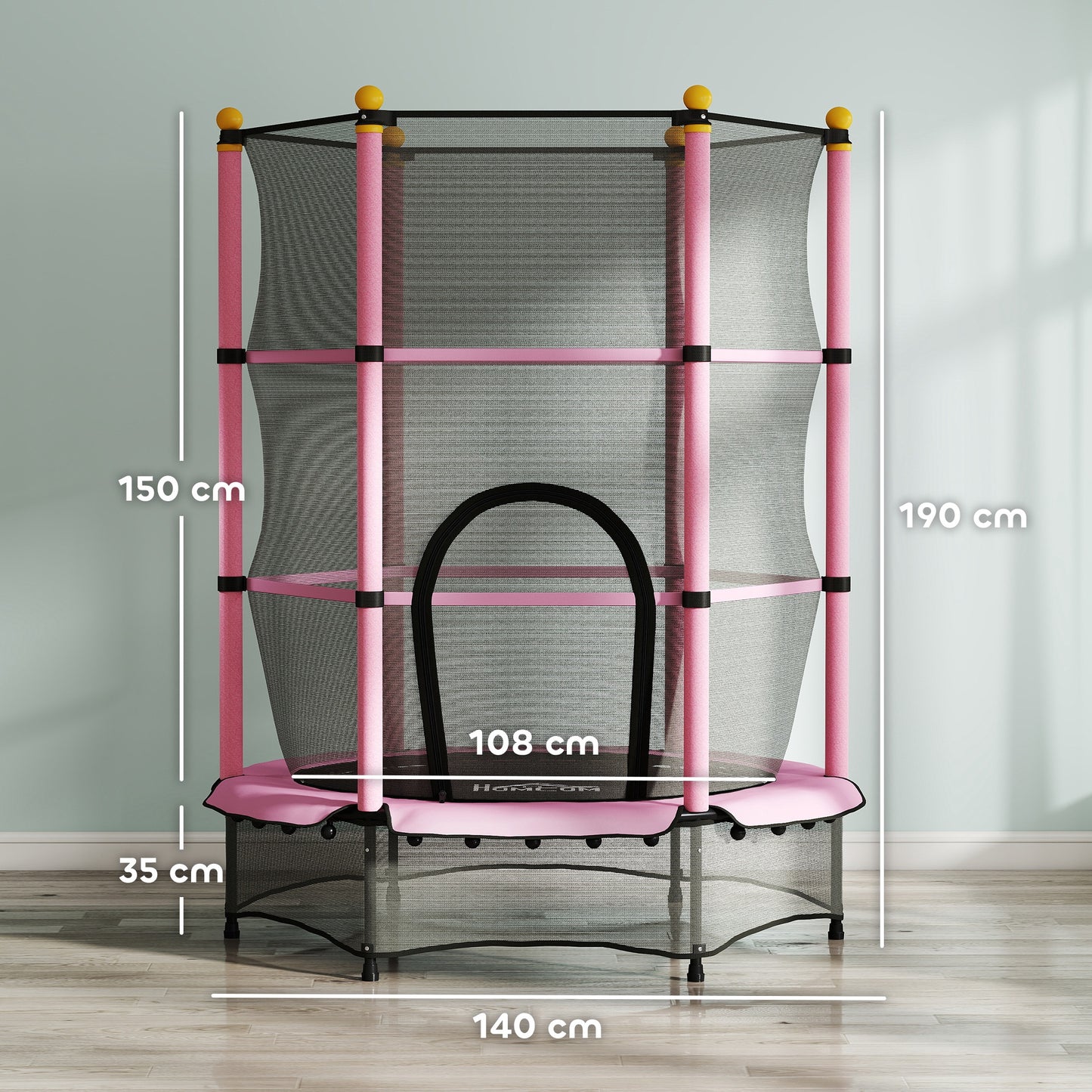 4.6FT/55" Kids Trampoline with Enclosure Net, Outdoor Indoor Use, for Ages 3-10 Years, Pink