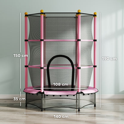 4.6FT/55" Kids Trampoline with Enclosure Net, Outdoor Indoor Use, for Ages 3-10 Years, Pink