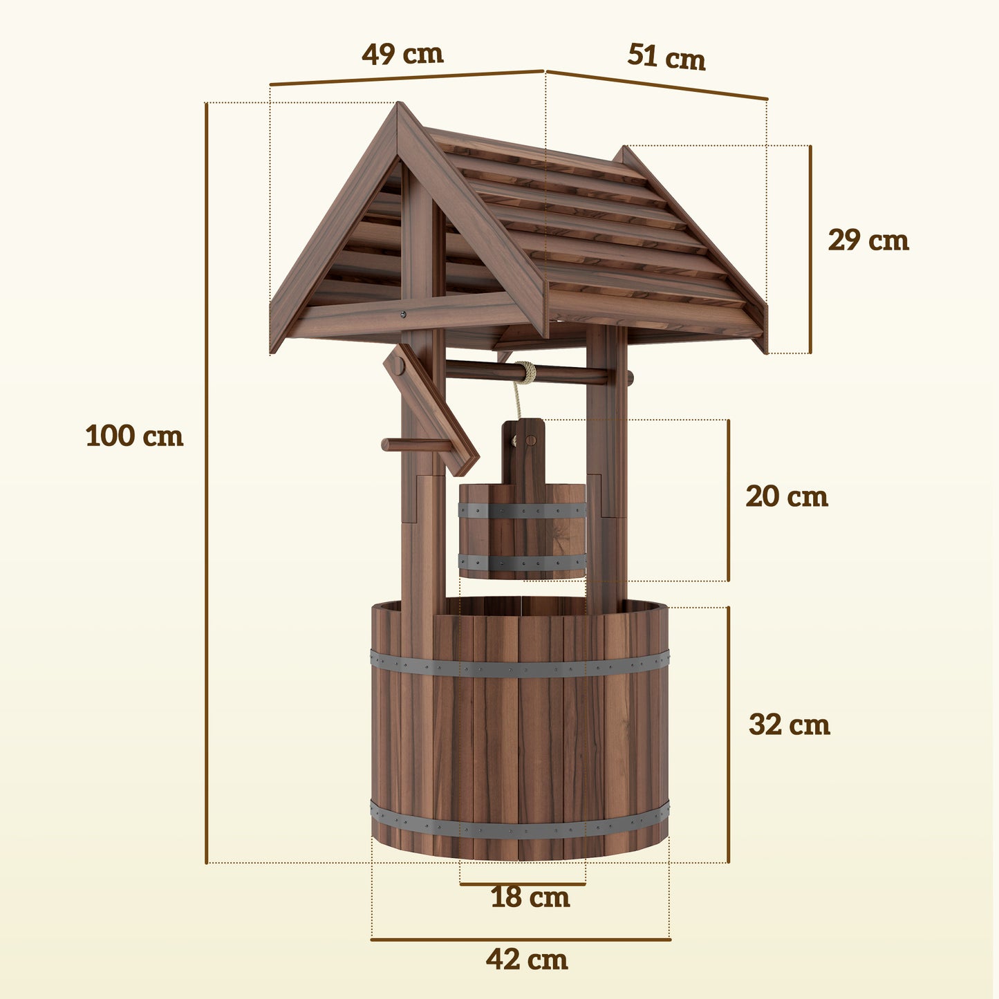 Wood Wishing Well for Outside with Hanging Bucket, Wishing Well Planter with Drain Hole for Garden Patio, Carbonized