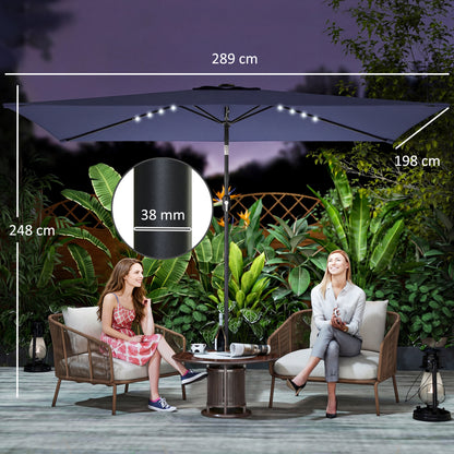 3 x 2 m Garden Parasol Umbrella with LED Solar Light, Parasol Cover, Outdoor Market Patio Umbrella, Navy Blue