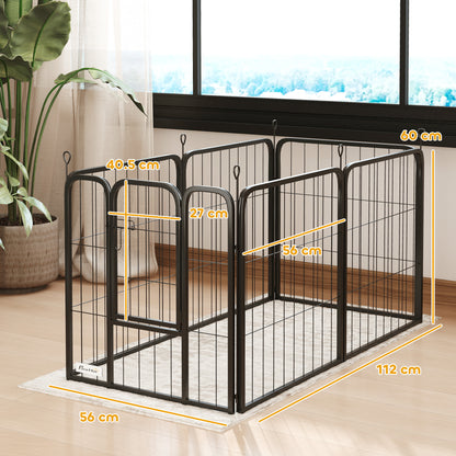 Six-Panel Dog Playpen with Door, for Small Dogs, Indoors, Outdoors, 60cm Tall, Black