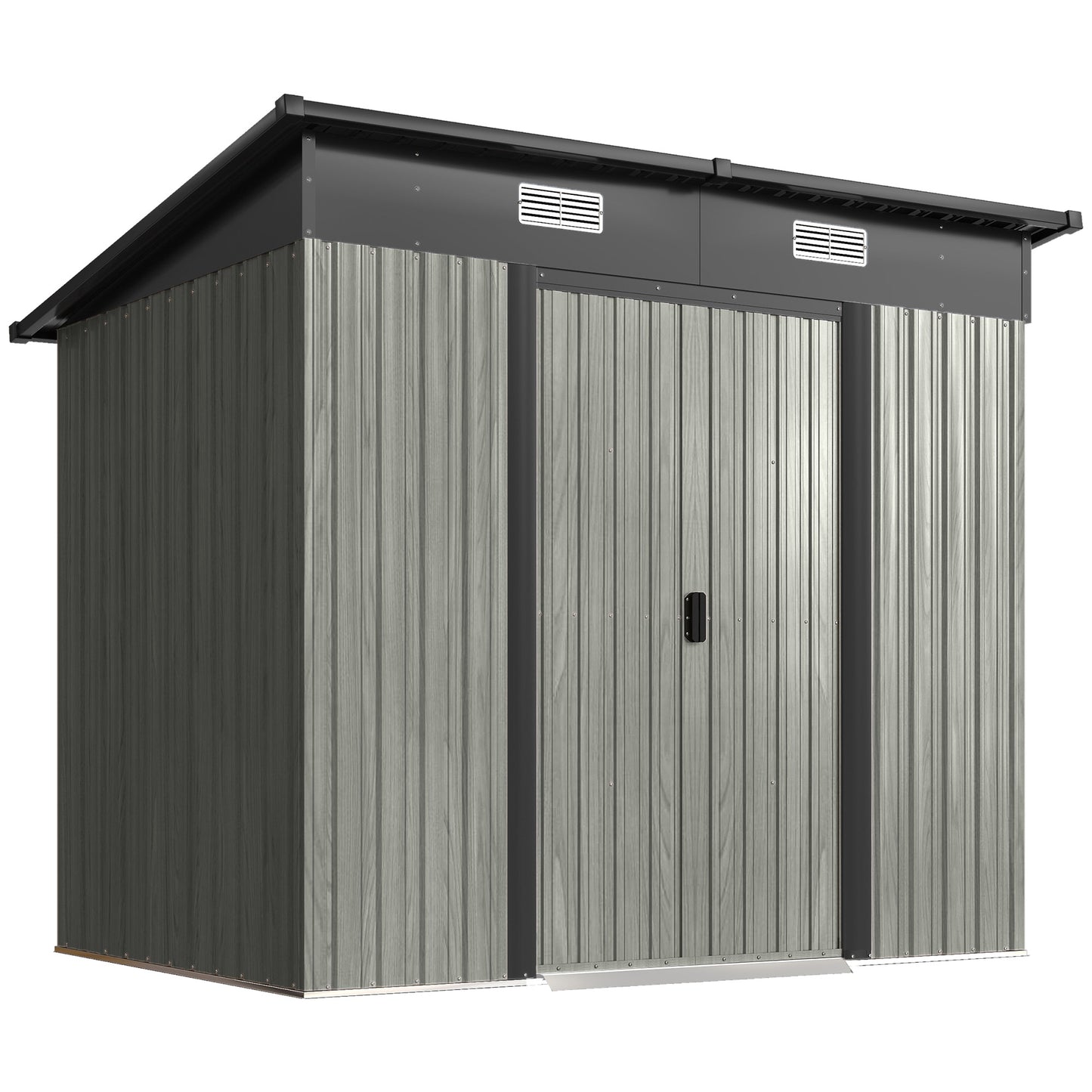 7 x 4ft Outdoor Storage Shed with Foundation Kit, Lean to Metal Garden Shed for Log, Rubbish Bin, Tool, Bike, Light Grey