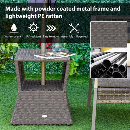 Rattan Outdoor Coffee Table, Wicker Garden Patio Bistro Side Table with Umbrella Hole and Storage Space, Dark Grey