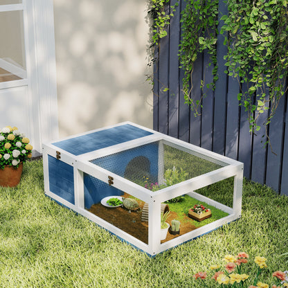 Tortoise House, Small Reptile Wooden House, with Mesh Roofs, Side Panels, for Turtles, Lizards, Geckos and Snakes
