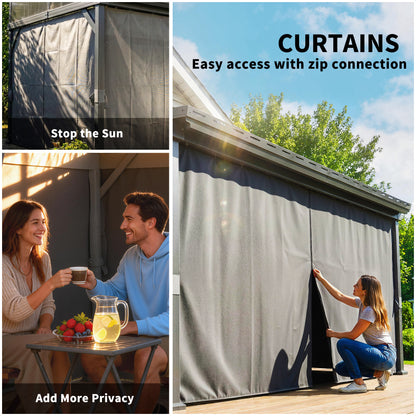 4.3 x 3 m Garden Pergola with Galvanised Steel Roof, Lean to Pergola Gazebo with Netting Curtains, Dark Grey