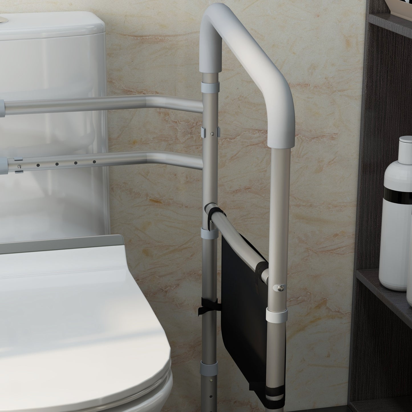 Free Standing Toilet Frame, Height and Width Adjustable Toilet Safety Frame with Arms, 2 Additional Suction Cups