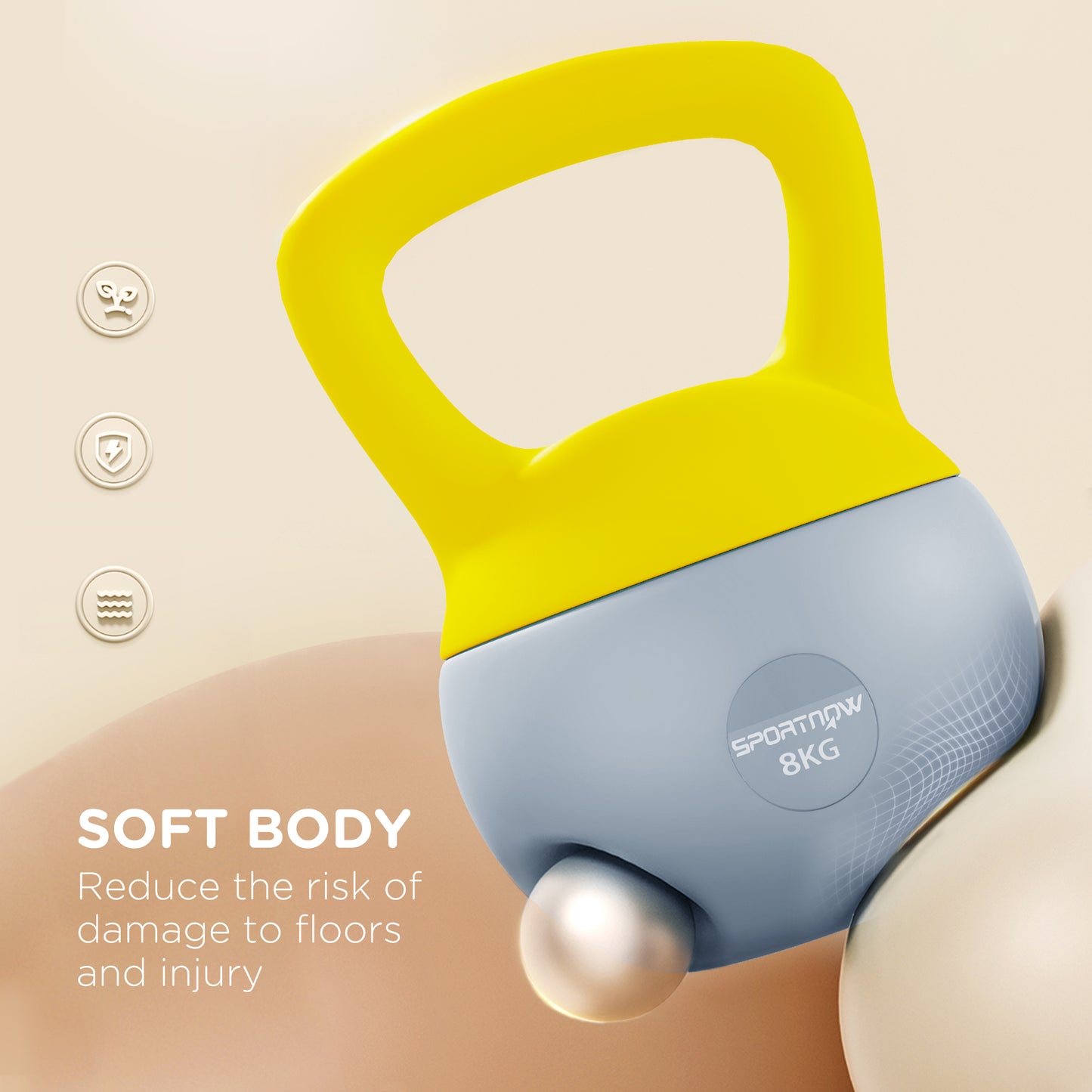 8KG Soft Kettlebell, Kettlebell with Non-Slip Handle for Home Gym, Weight Lifting, Strength Training, Yellow/Grey