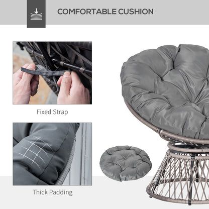 360° Swivel Rattan Papasan Moon Bowl Chair Round Lounge Garden Wicker Basket Seat with Padded Cushion Oversized for Outdoor I