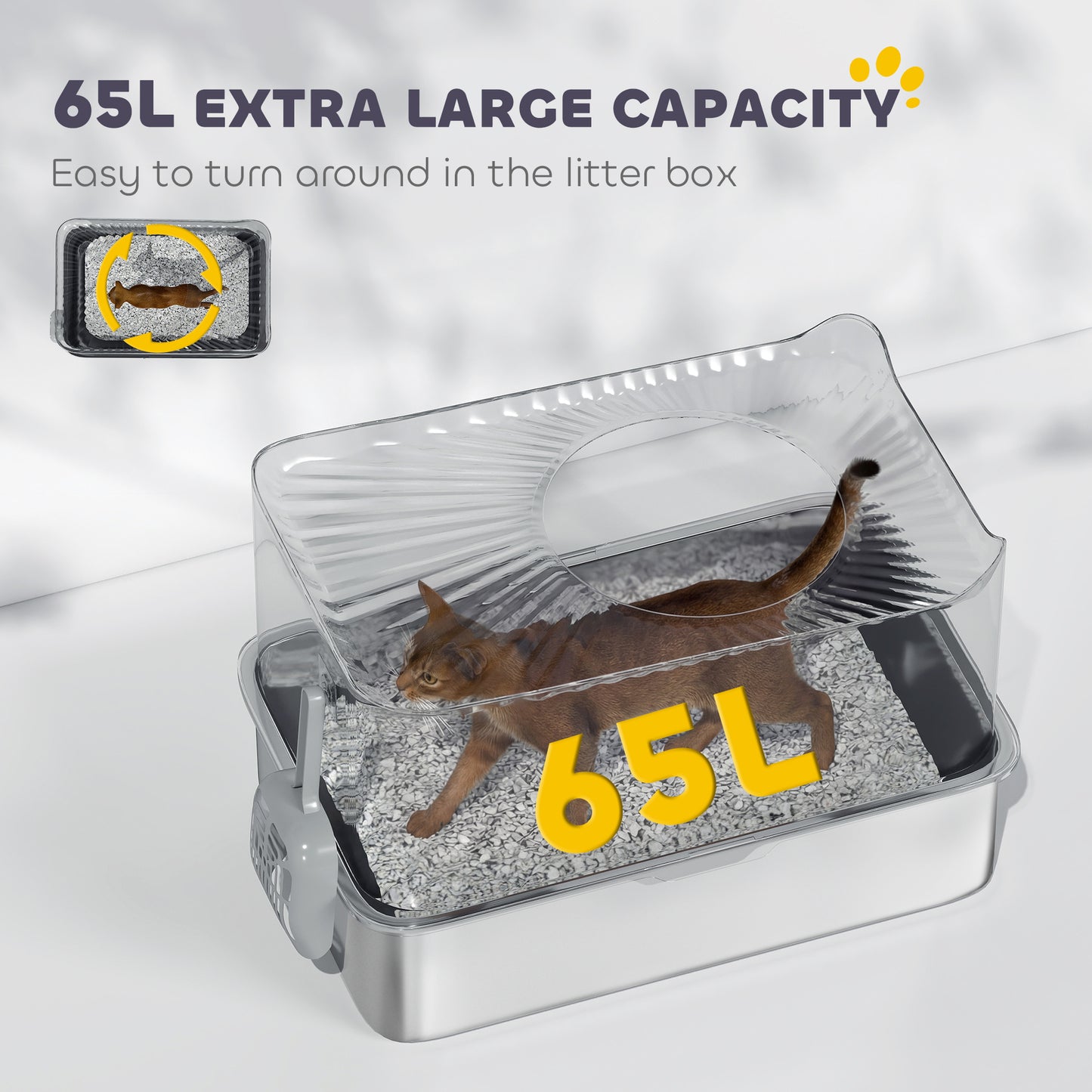Stainless Steel Cat Litter Tray, Extra Large Enclosed Litter Box with Scoop, Top Entrance, Non-slip Pads, Dark Grey