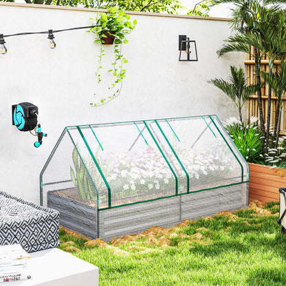 Metal Planter Box with Cover, Raised Garden Bed with Greenhouse, for Herbs and Vegetables, White and Dark Grey