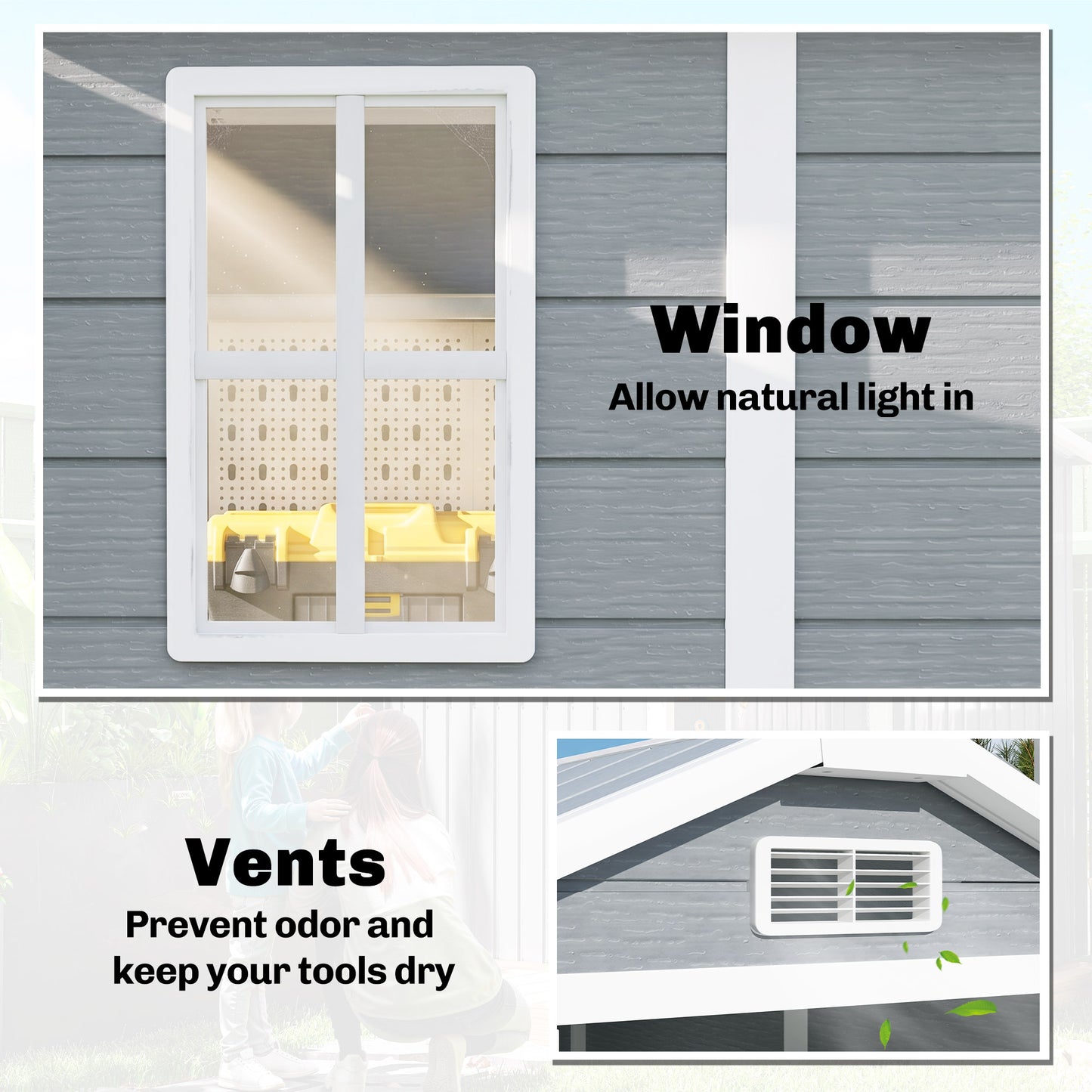 4 x 6ft Garden Shed, Plastic Shed with Floor, Window, Lockable Door and Vents, Resin Tool Shed for Outdoor Patio Storage