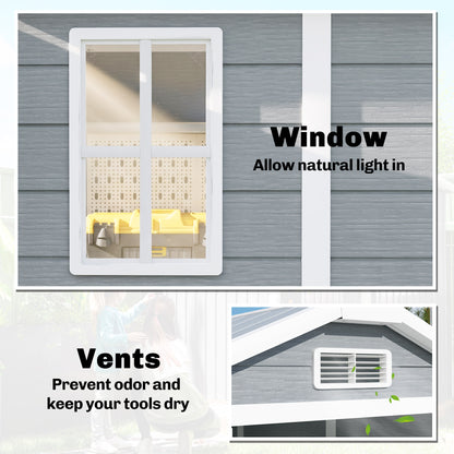 4 x 6ft Garden Shed, Plastic Shed with Floor, Window, Lockable Door and Vents, Resin Tool Shed for Outdoor Patio Storage